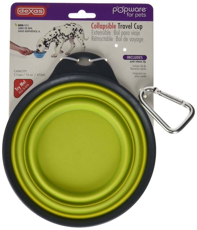 Dexas Popware for Pets Collapsible Travel Cup, Large, Gray/Green - Image 2